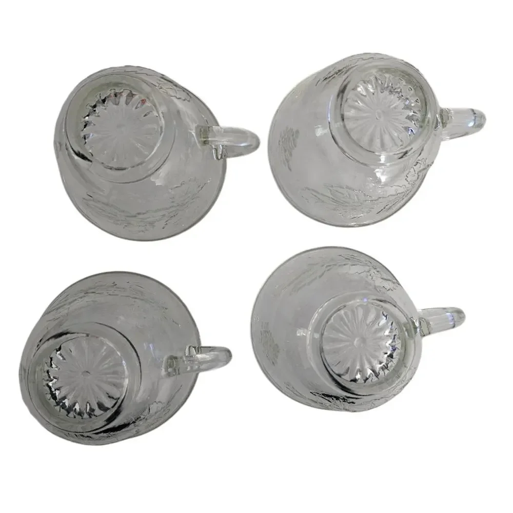 Set of 4 Vintage Clear Glass Grape Vine Footed Coffee Tea Cups